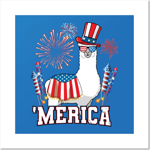 Patriotic Llama Merica 4th of July Wall Art by Pennelli Studio